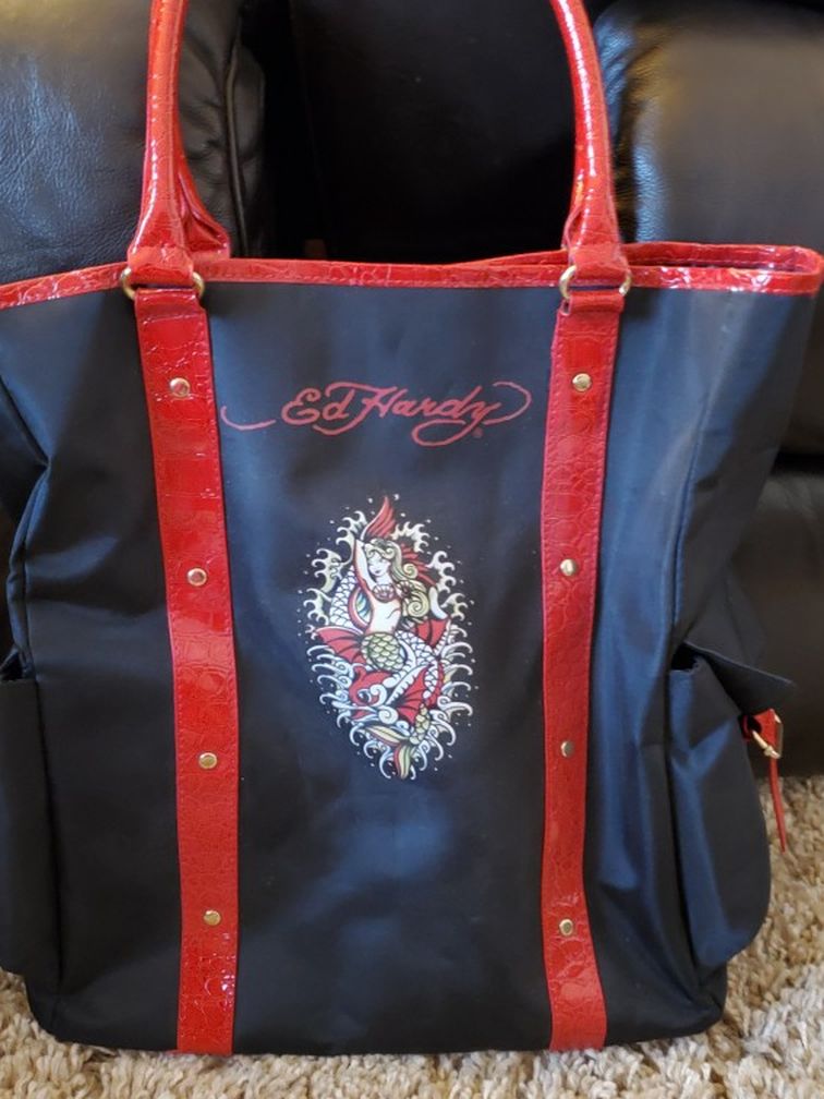 Ed Hardy Vinyl Bag Tote Size .Never Used
