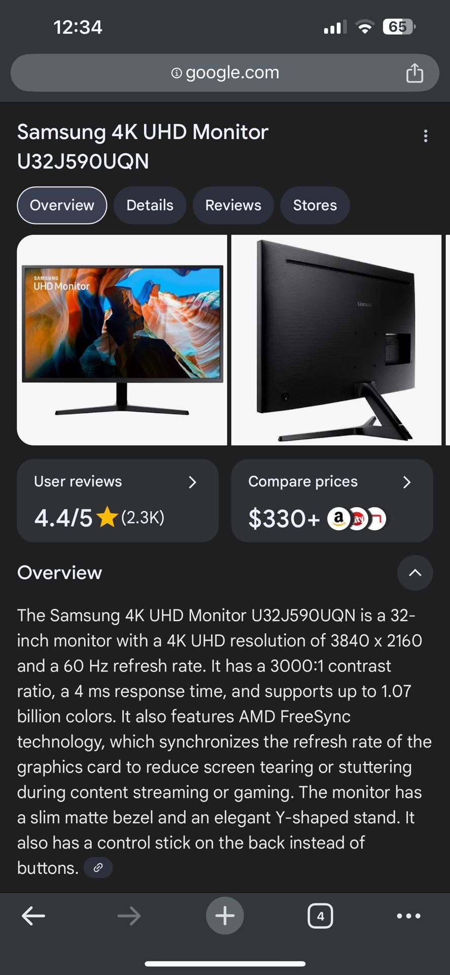 Samsung 32” 4K UHD Monitor (U32J590UQN)