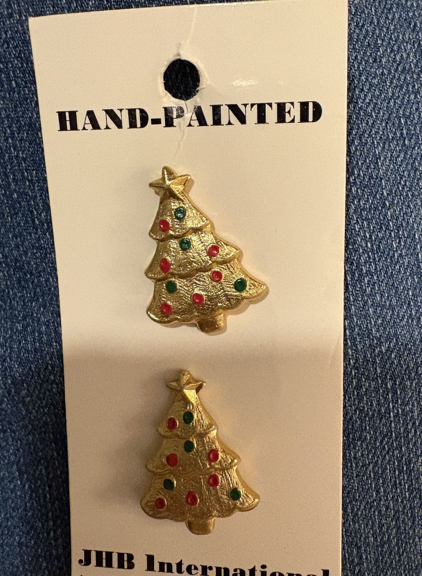 Vintage hand-painted Christmas tree buttons made by JHB International