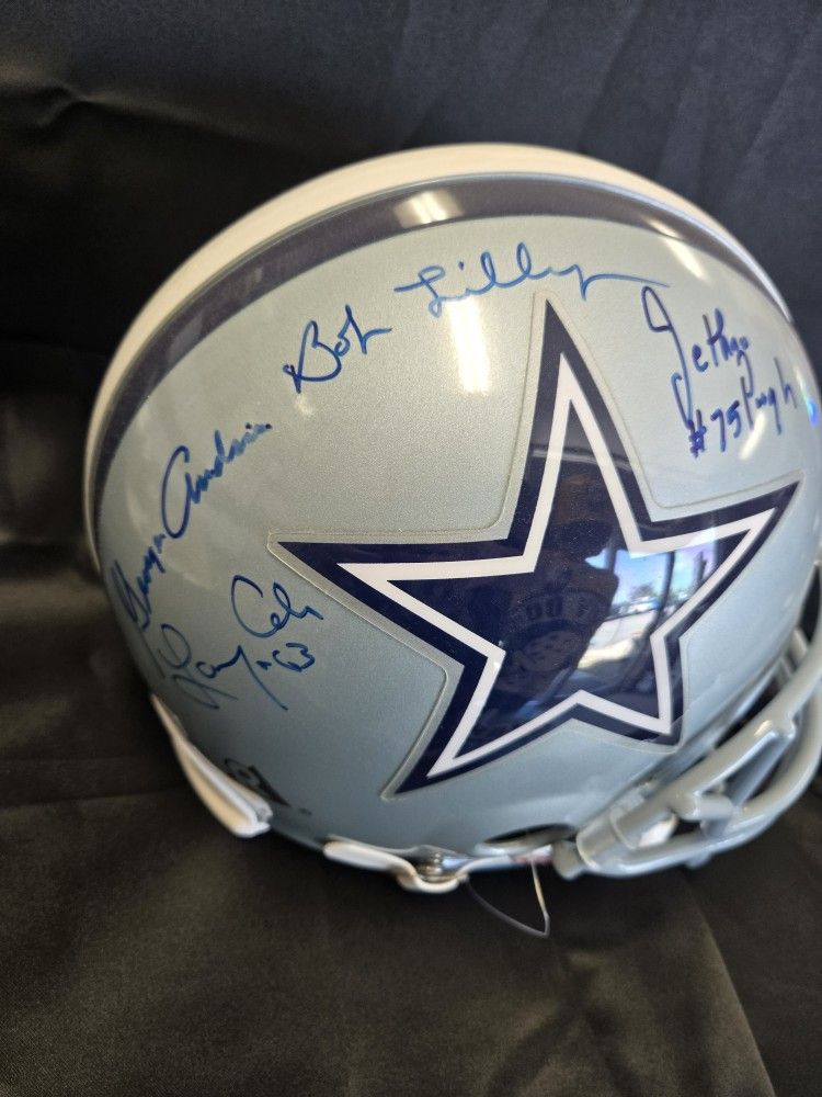 dallas cowboys football helmet signed by bob lilly TK2 Style 1966 Authentic Colo  WESTBROOKSPORTSCARDS signed by Bob Lilly with the inscription HOF 1980 Bob Lilly signed full-size helmet