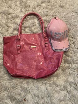 Pink croc print handbag and hat