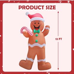 12ft Giant Gingerbread Man Christmas Inflatable Decor Build-in LED Outdoor Blow-up Decorations for Yard/Lawn/Garden (12ft Gingerbread Man)