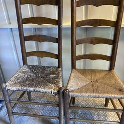 2 Ladder back Chairs With Rush Seating