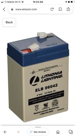 Lithonia Lighting ELB 06042 Battery Emergency Replacement Batter, 6 Volts, 250 Watts, Black