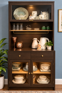Brand-NEW (15.7"D x 23.6"W x 71"H) Freestanding Cabinet-Glass Doors, Drawers