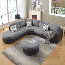 Oversized Corduroy With Faux leather Modular Sectional Sofa Couches 