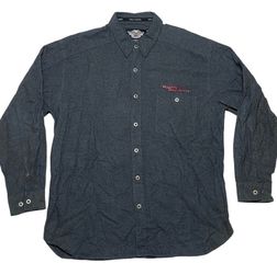 Harley Davidson Long-Sleeve Flannel Shirt Button Up Mens XL Embroidered Gray