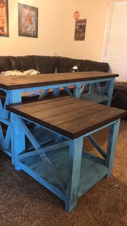 Custom built Farmhouse style consoles, end tables, coffee table and more