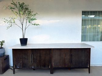 Mid-Century Style Wooden Sideboard with Marble Effects Laminate Top with Built In Outlets