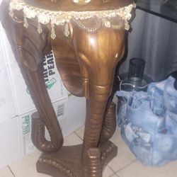 Carved Wood Elephant Table 