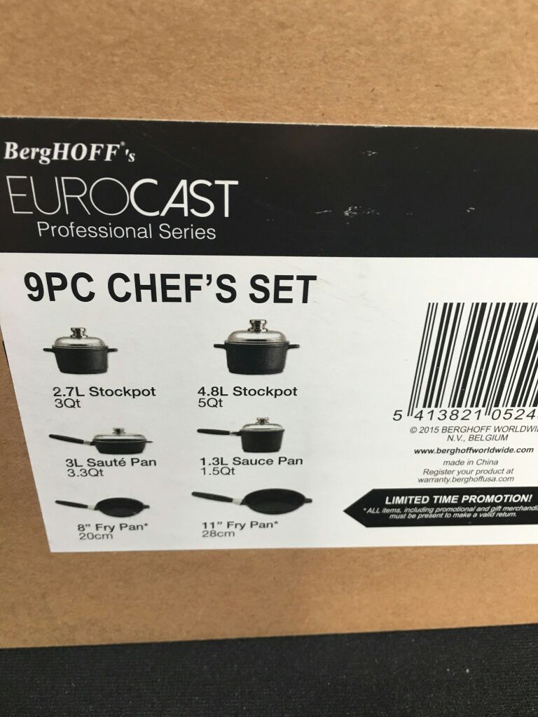 BERGHOFF EUROCAST 9 PIECE CHEF SET for Sale in Corinth, TX