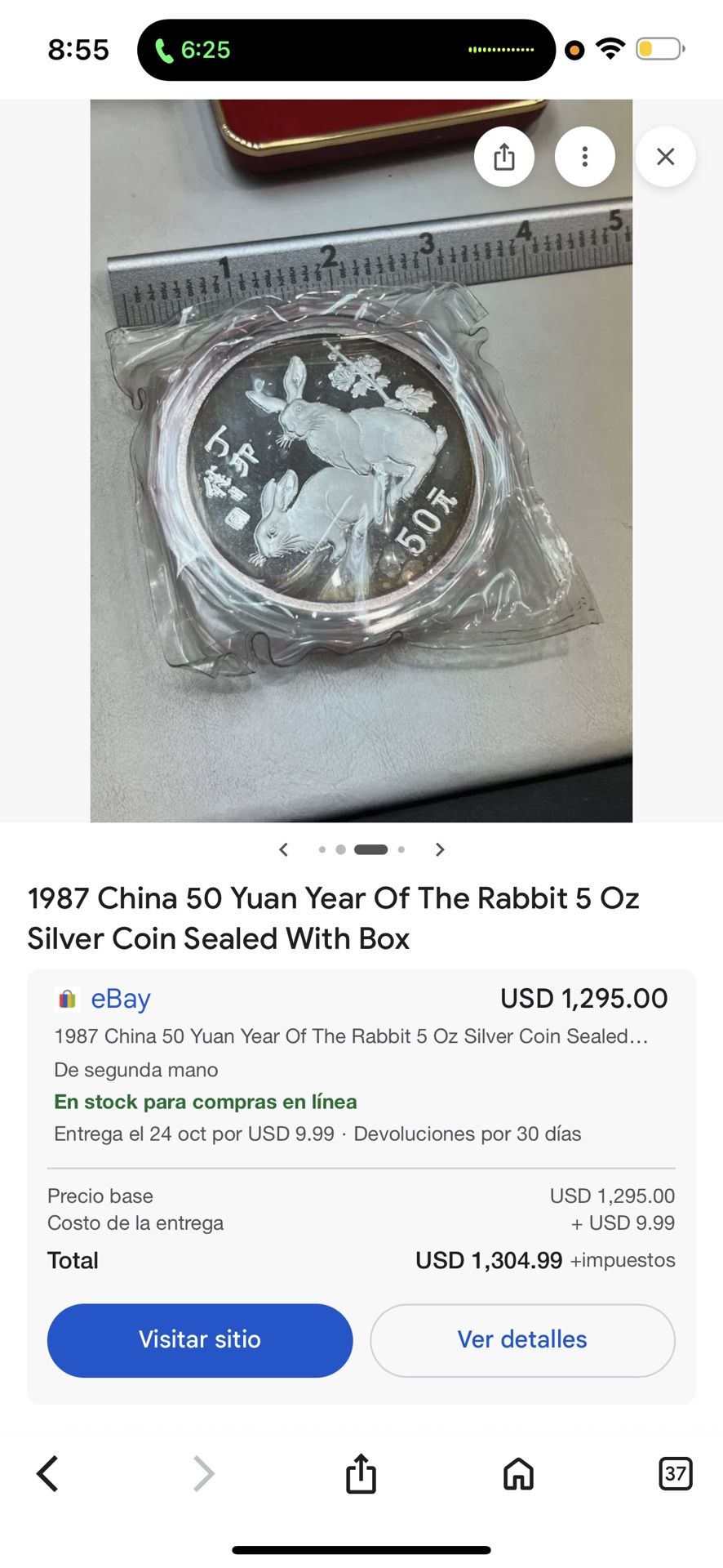 1987 China 50 Yuan Year Of The Rabbit 5 Oz Silver Coin Sealed With Box