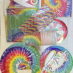 16Guests Tie Dye Birthday Party Supplies (New, Unopened)