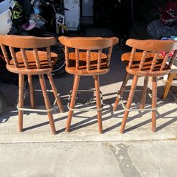 3 Wooden Rotating Bar Stools 