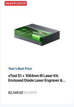 XTool S1 + 1064nm IR Laser Kit: Enclosed Diode Laser Engraver & Cutter