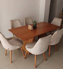 Dining Table Set with 6 Upholstered Chairs