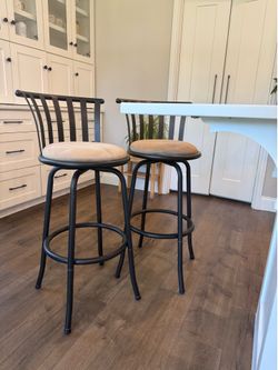 Set of 2, 29'' Swivel Barstools with Metal Back and Footrest, Microsuede Fabric