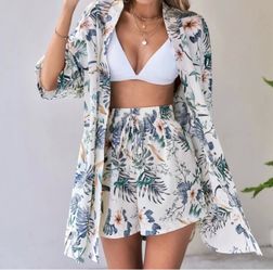 Tropical floral kimono + shorts set.  Size [M]