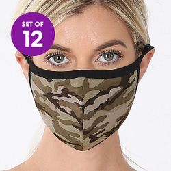 Lydiane - Army Green Camo Non-Medical Face Mask - Set of 12