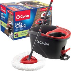 New O-Cedar EasyWring Microfiber Spin Mop, Bucket Floor Cleaning System, Red, Gray, Standard