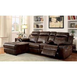 BROWN LEATHERETTE SECTIONAL SOFA CHAISE RECLINER - COUCH - SILLON SECCIONAL