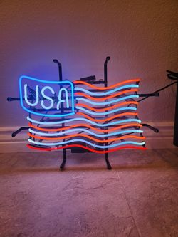 Real Neon Sign, American Flag 3 Color Neon, New In Box 18" H X 17" W