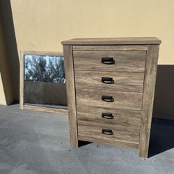 City Furniture Chest of Drawers + Matching Wall Mirror Set – Chest 48x34x16, Mirror 40x40