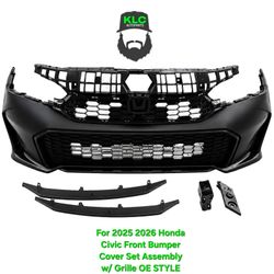 For 2025 2026 Honda Civic Front Bumper Cover Set Assembly w/ Grille OE STYLE