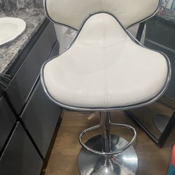 Modern White Leather Seat Barstool