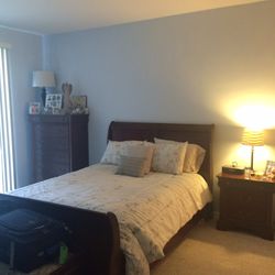 Queen Bed Frame & Matching Nightstand-Sleigh Bed Mahogany 