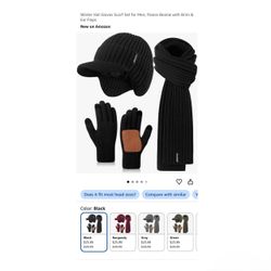 Brand new Winter Hat Gloves Scarf Set  Fleece Beanie with Brim & Ear Flaps