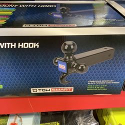 TowSmart Up to 14,000 lb. 1-7/8 in., 2 in, and 2-5/16 in. Ball Diameters Adjustable Trailer Tri-Ball Mount with Hook