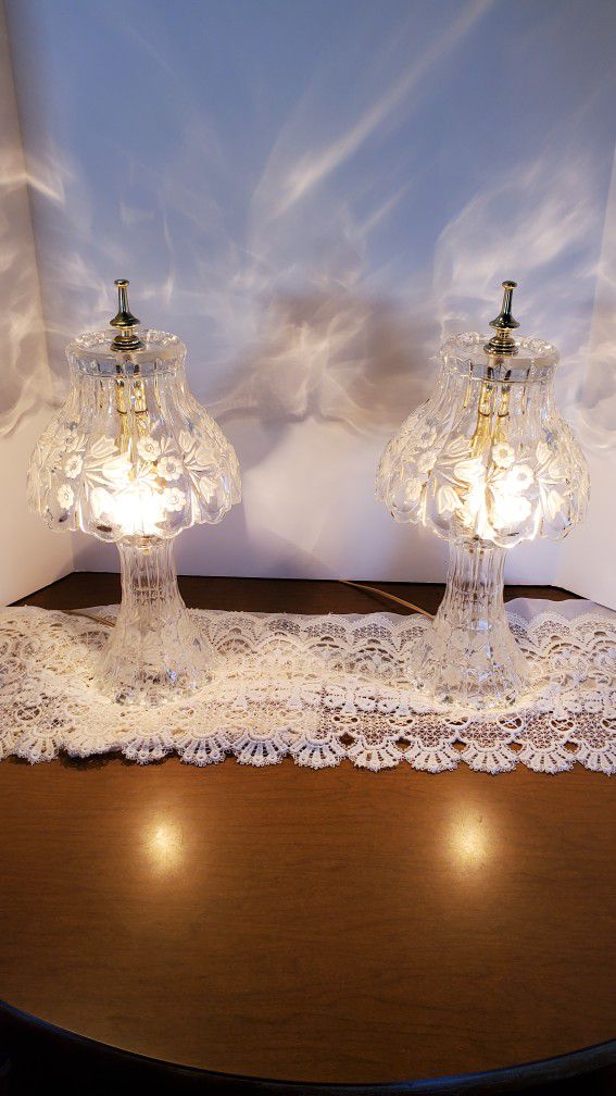 Pair Of Vintage Crystal Boudoir Lamps.  