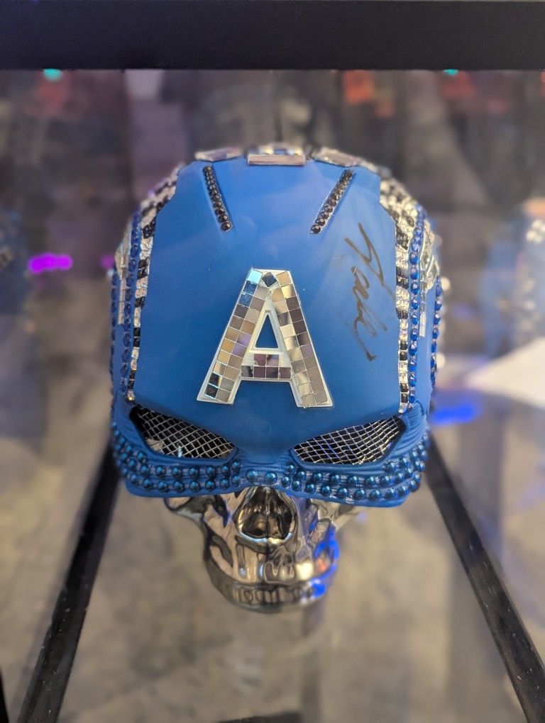 Captain America Custom Helmet 1of1 Signed By Stan Lee COA PSA