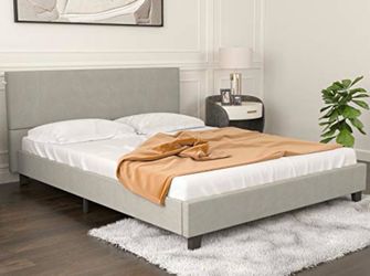QUEEN Gray Fabric bed frame / head board