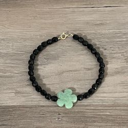 Jade Flower Gemstone 14kgf Black Onyx Bracelet 
