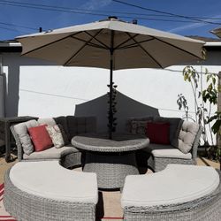 Martha Stewart Patio set and Umbrella with LED lights.