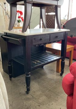 2 Drawer Marble Top Mobile Kitchen Island