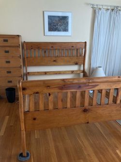 Pine sleigh bed frame, Queen