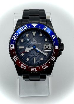 Seiko Mod 44mm Submariner Watch Black Pepsi Dial NEW