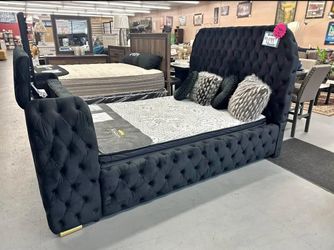 King Queen Bed frame with Fire place and TV mount