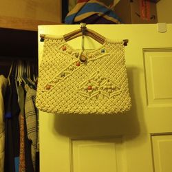 Crochet Type Purse With Wooden Handles