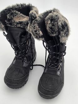 BEARPAW Becka Womens Size 6 Black Gray Quilted Faux Fur Winter Snow Boots