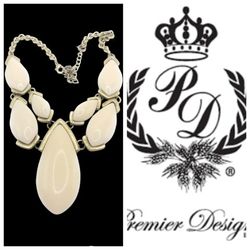 Premier Designs  BLANCA  Antiqued Matte Brass Statement Necklace w Epoxy Stones