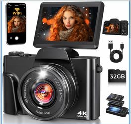 4K Digital Camera for Photography with WiFi,64MP Autofocus 3'' 180° Flip Screen 16X Zoom Vlogging Camera for YouTube, Compact Travel Camera for Beginn