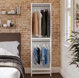 2-Shelf Double Clothing Rod Closet Tower, Ivory Oak 