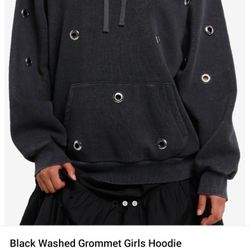 Hot Topic Black Washed Grommet Hoodie XL