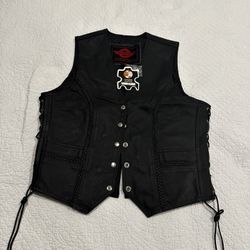 Leatherick Women Top Grain Genuine Buffalo Black Ladies Leather Vests for Motorcycle Bikers