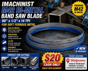 Imachinist M42 Bi-Metal Band Saw Blade 90" x 1/2" x 14 TPI – Metal Cutting – New