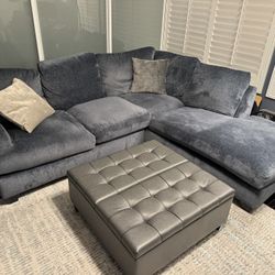 2pc Light Navy Sectional With Chaise
